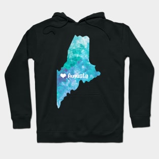 maine augusta map watercolor usa blue Hoodie